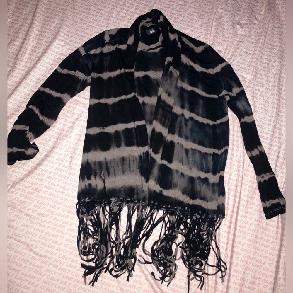 Ddesign Black and Gray Fringe Cardigan